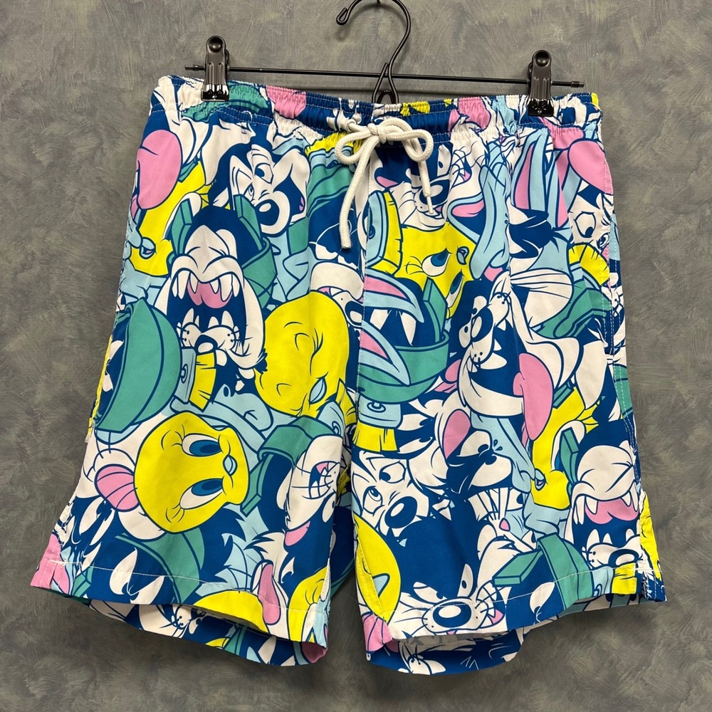 Looney Tunes Swim‎ Trunks Cartoon Characters Tweety Taz Elastic Waistband Sz M
